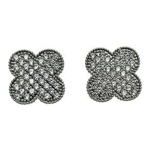 Sterling Silver Clover Large Stud Earrings With Cubic Zirconia